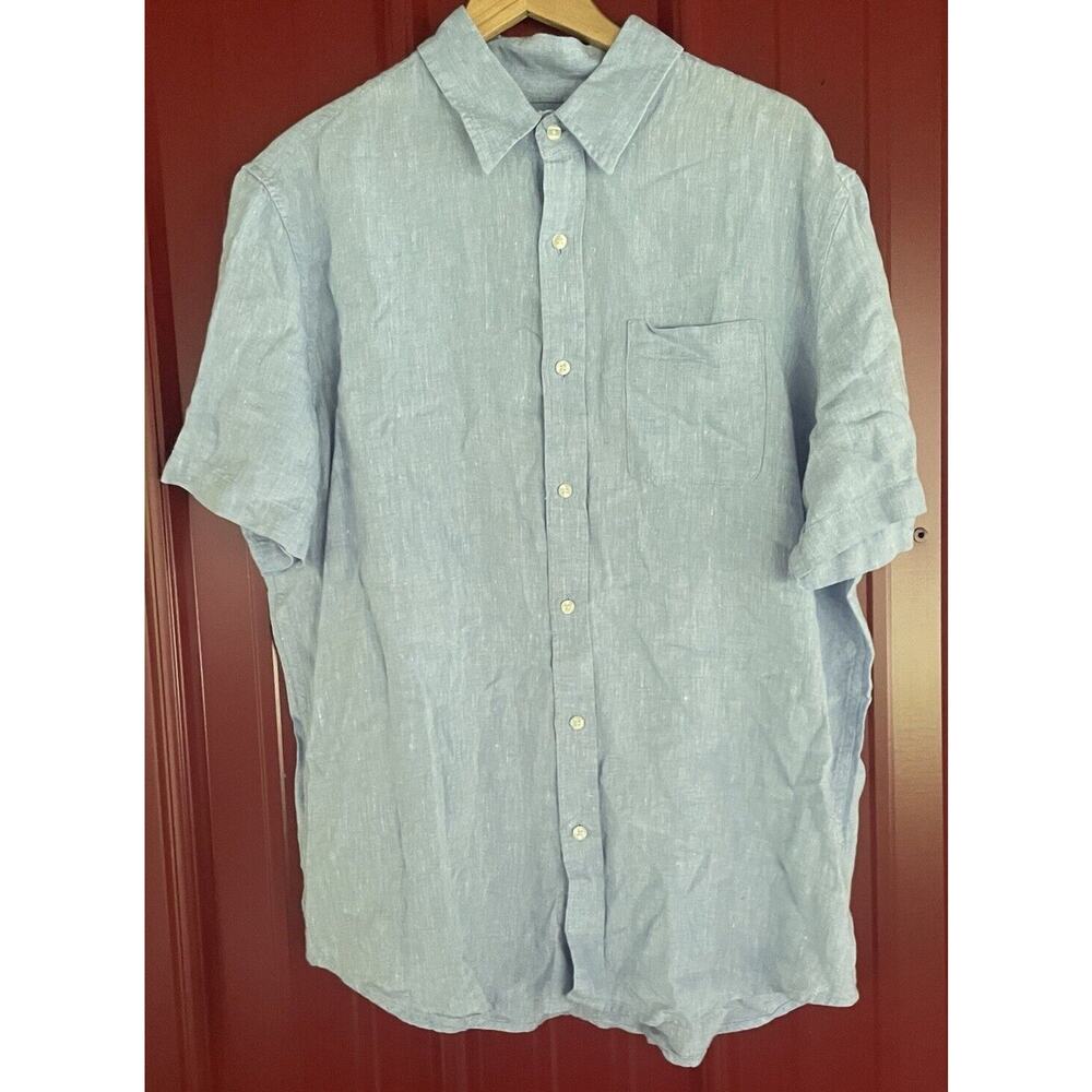 LL Bean Shirt Linen Button Down Short Sleeve Lightweight Camp Casual‎ Mens Large
